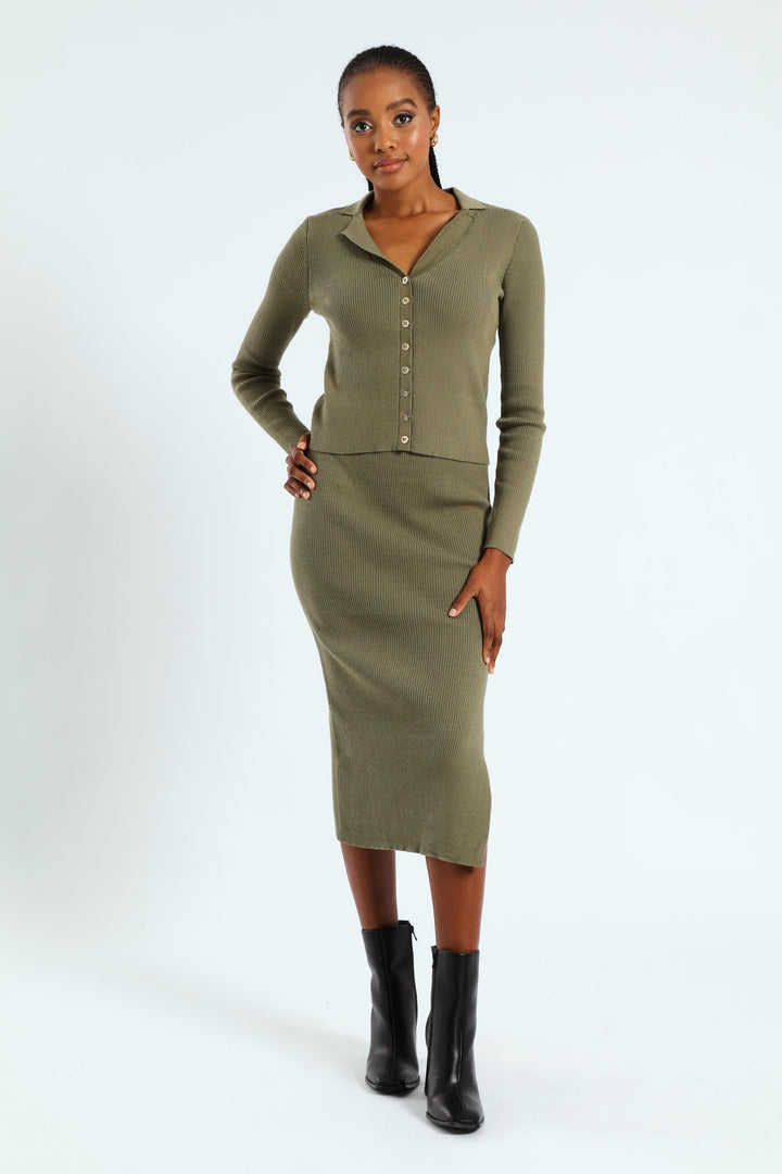 Pull-On Knitwear Skirt - Artichoke Green