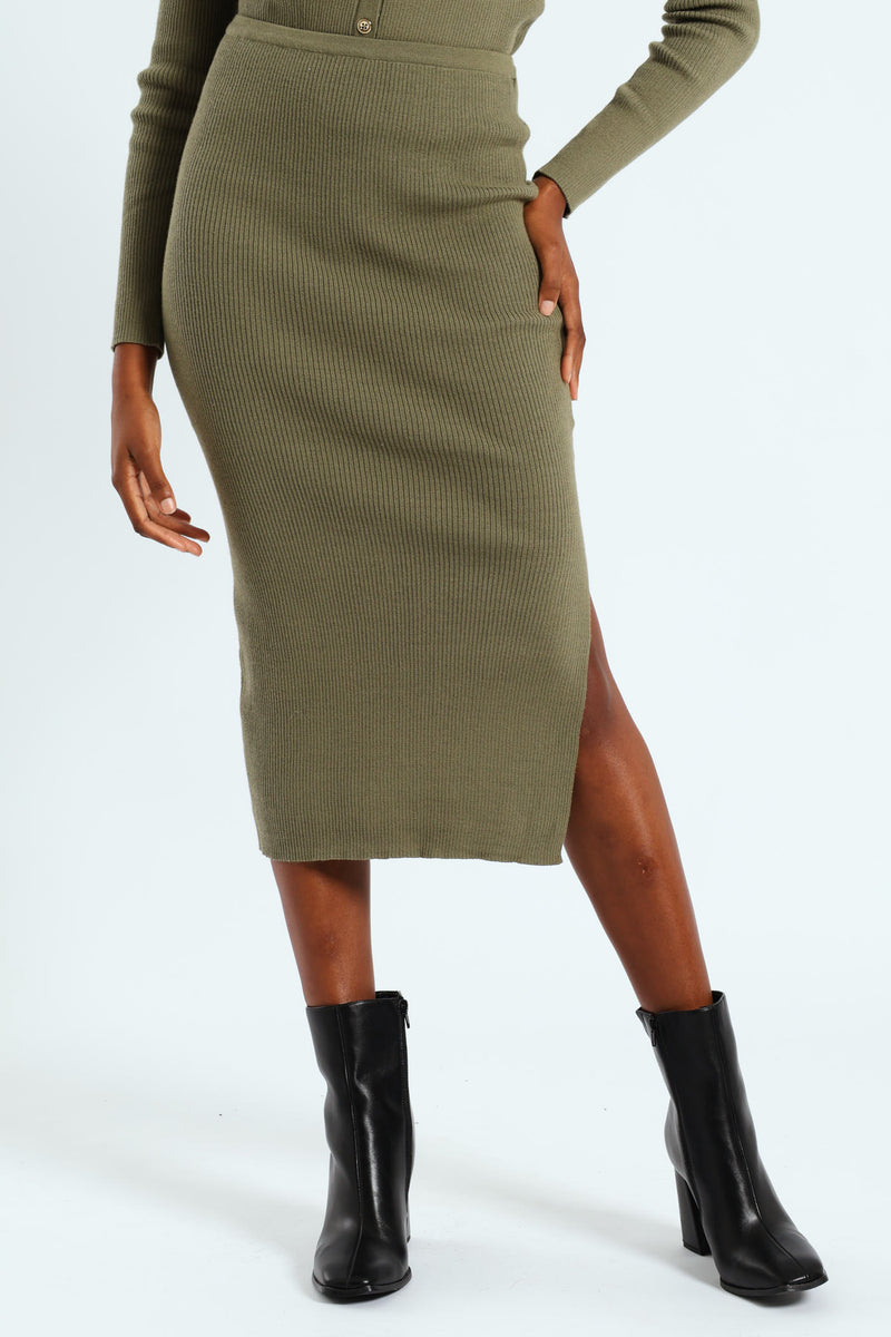 Pull-On Knitwear Skirt - Artichoke Green