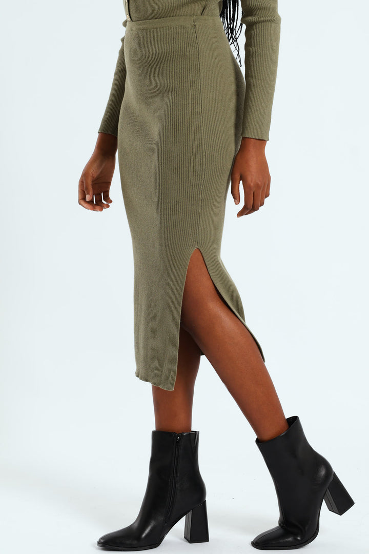 Pull-On Knitwear Skirt - Artichoke Green