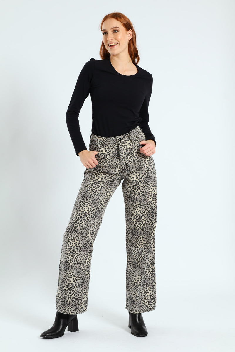 Wideleg Jeans - Animal Print