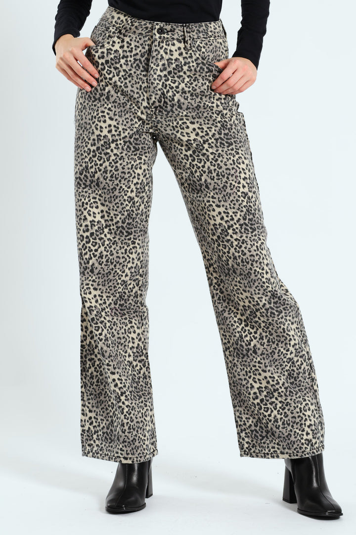 Wideleg Jeans - Animal Print