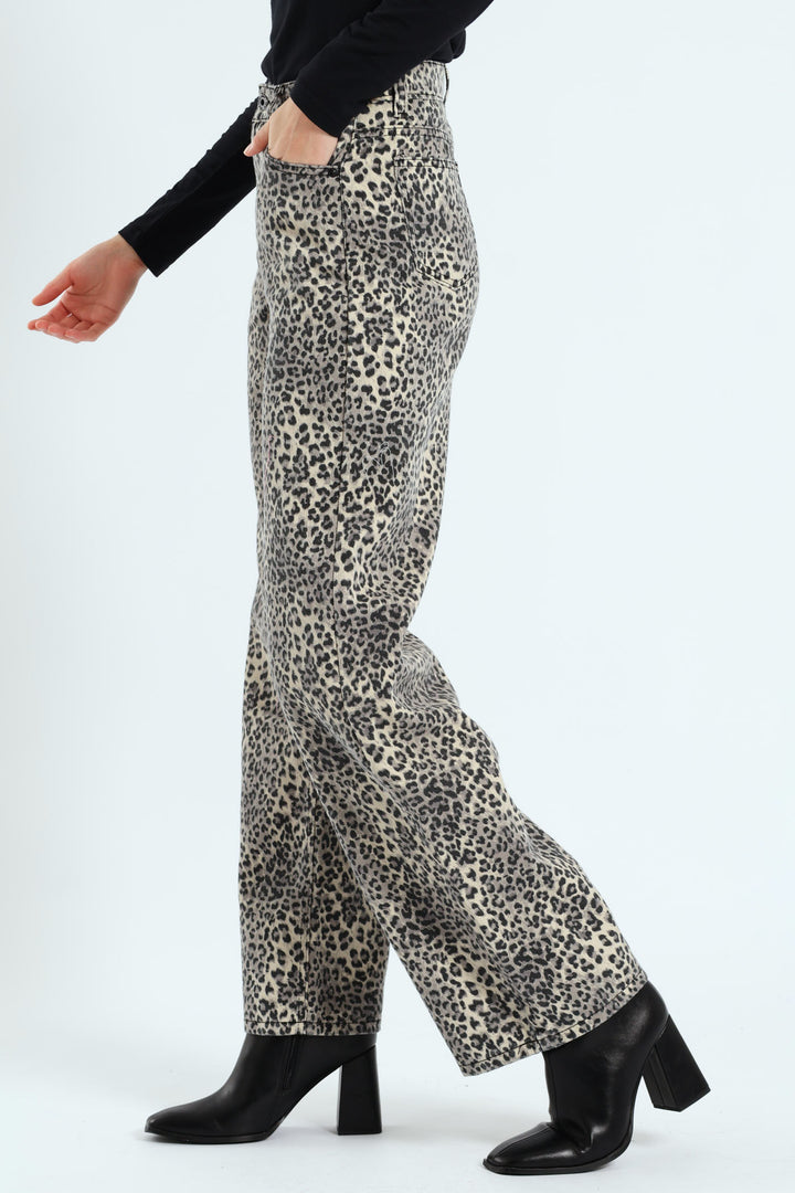 Wideleg Jeans - Animal Print