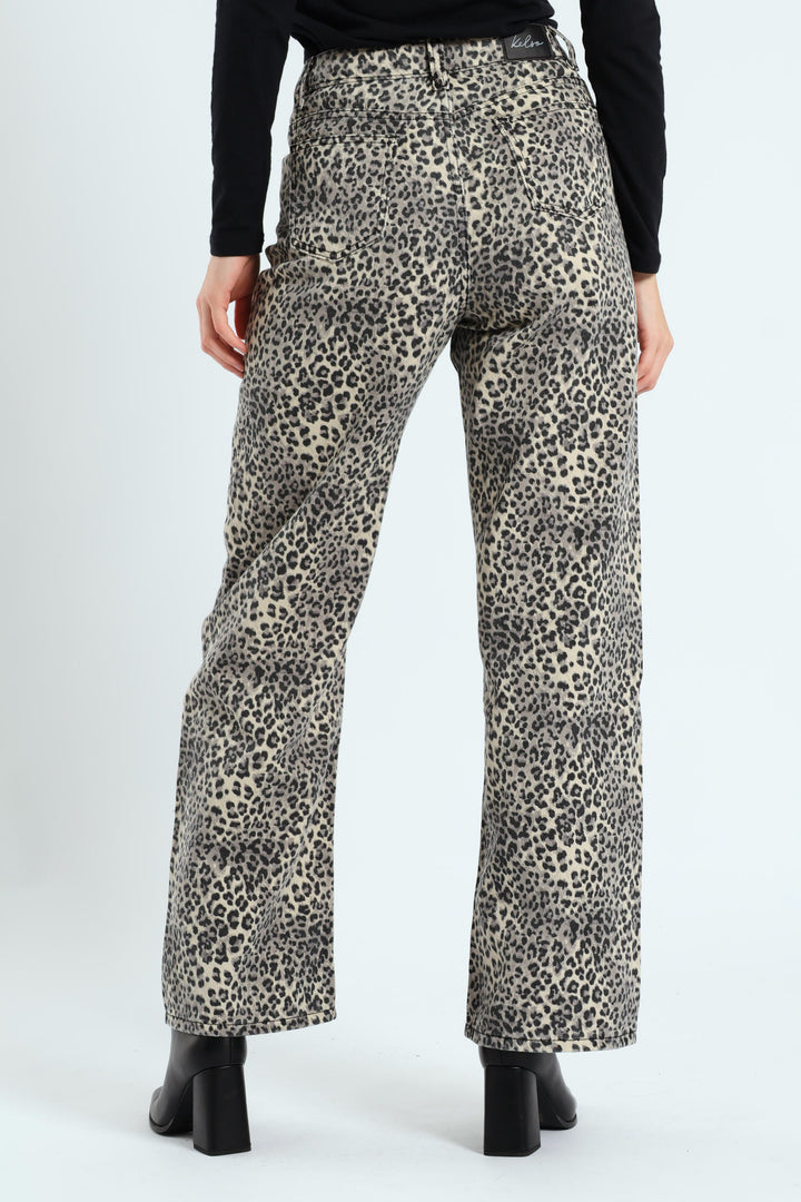 Wideleg Jeans - Animal Print