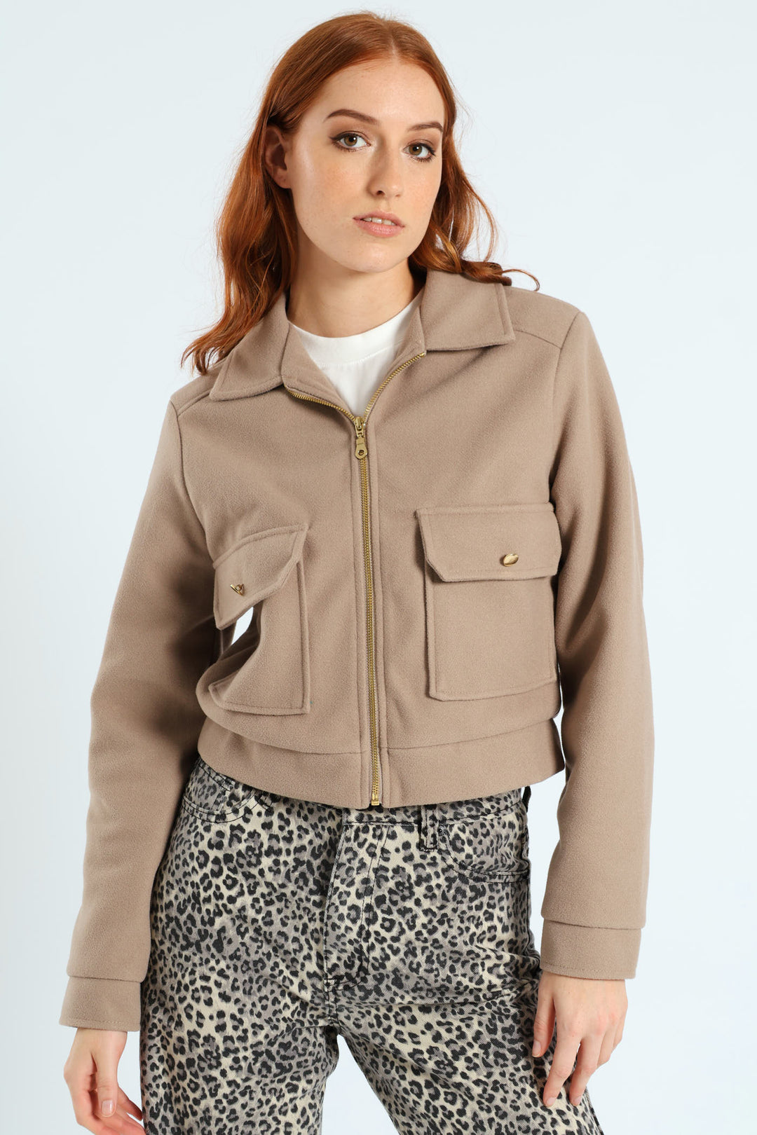 Boxy Melton Zip Up Trucker Jacket - Oatmeal Melange