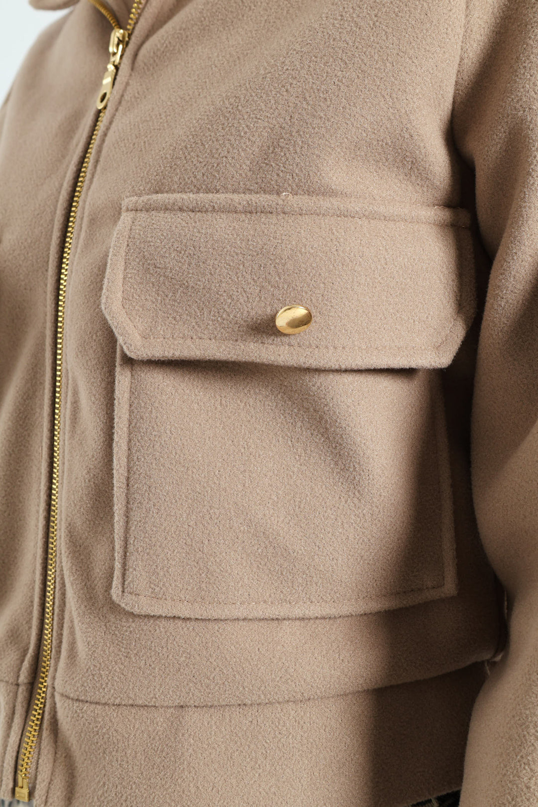 Boxy Melton Zip Up Trucker Jacket - Oatmeal Melange