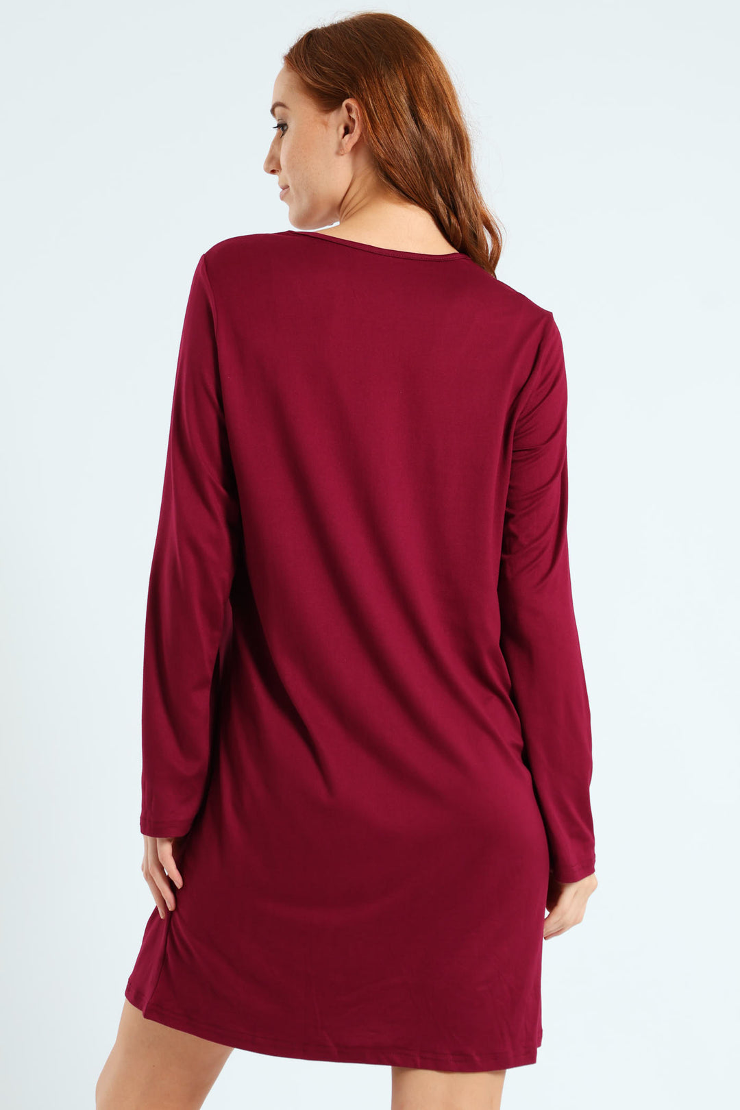 2 Pack Lace Detail Long Sleeve Soft Touch Sleep Shirt - Pink/Burgundy