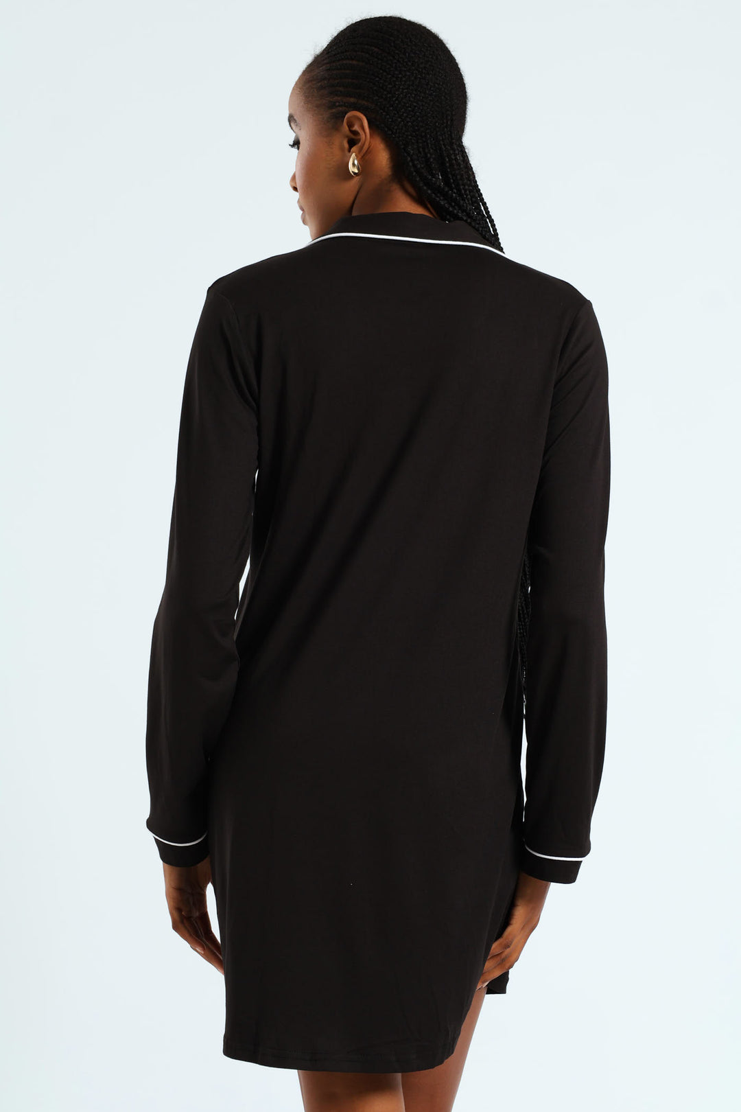 Long Sleeve Button Through Soft Touch Sleep Shirt - Black