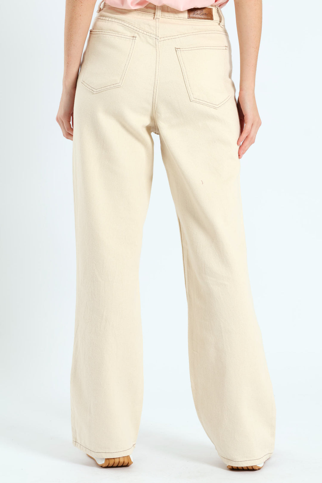 Contrast Thread Hi-Rise Wide Leg Jean - Ecru