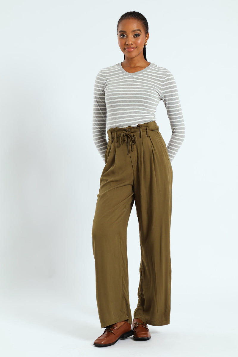 Paperbag Self Belt Wideleg Pant - Fatigue