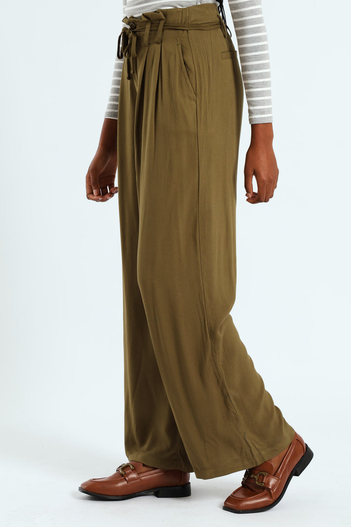 Paperbag Self Belt Wideleg Pant - Fatigue