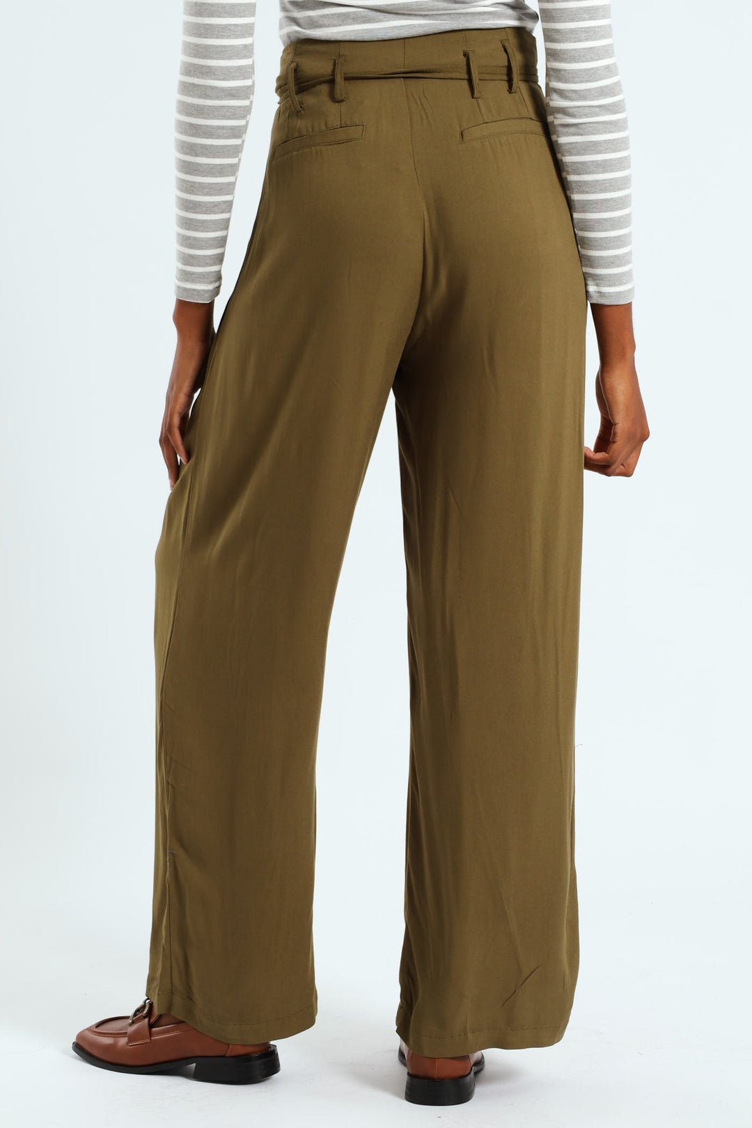 Paperbag Self Belt Wideleg Pant - Fatigue