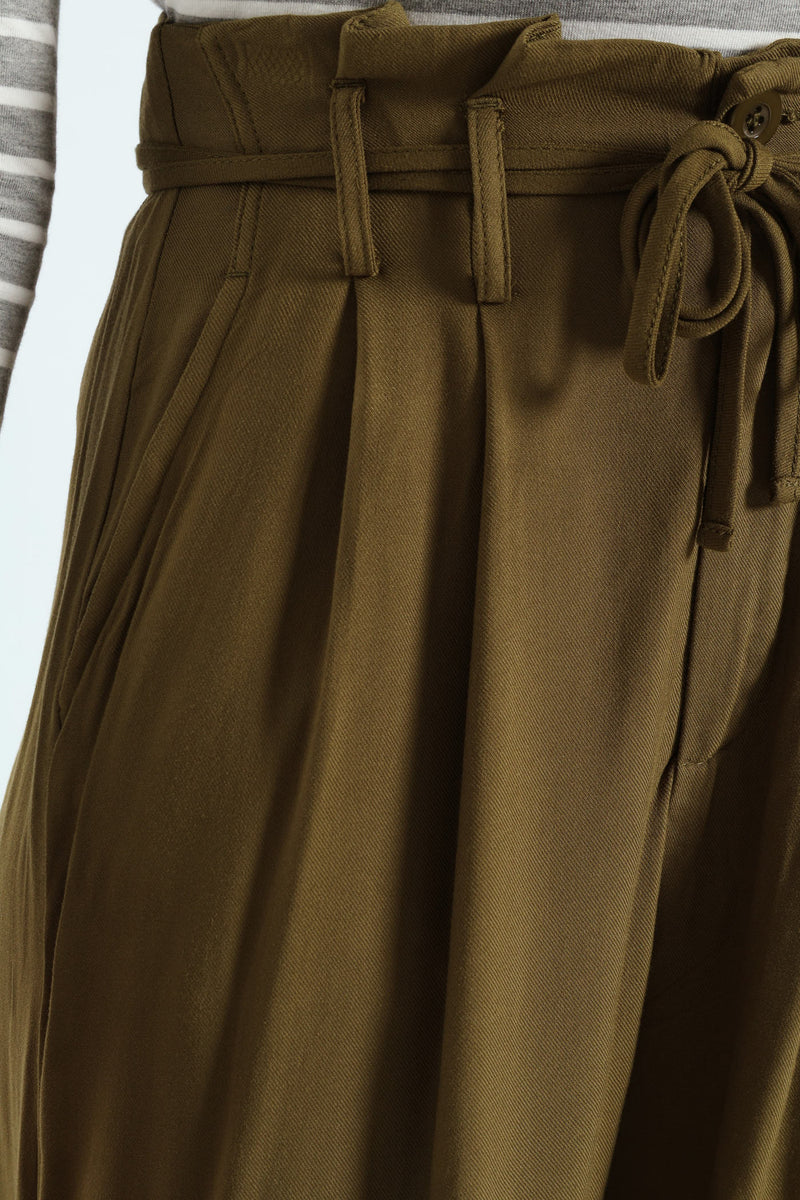 Paperbag Self Belt Wideleg Pant - Fatigue