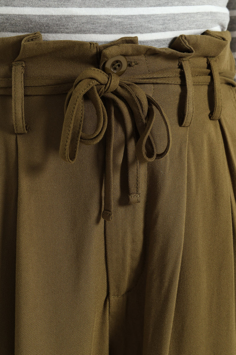 Paperbag Self Belt Wideleg Pant - Fatigue