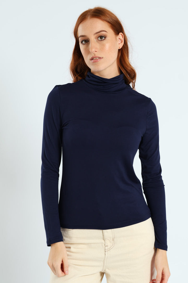 Long Sleeve Basic Poloneck - Navy