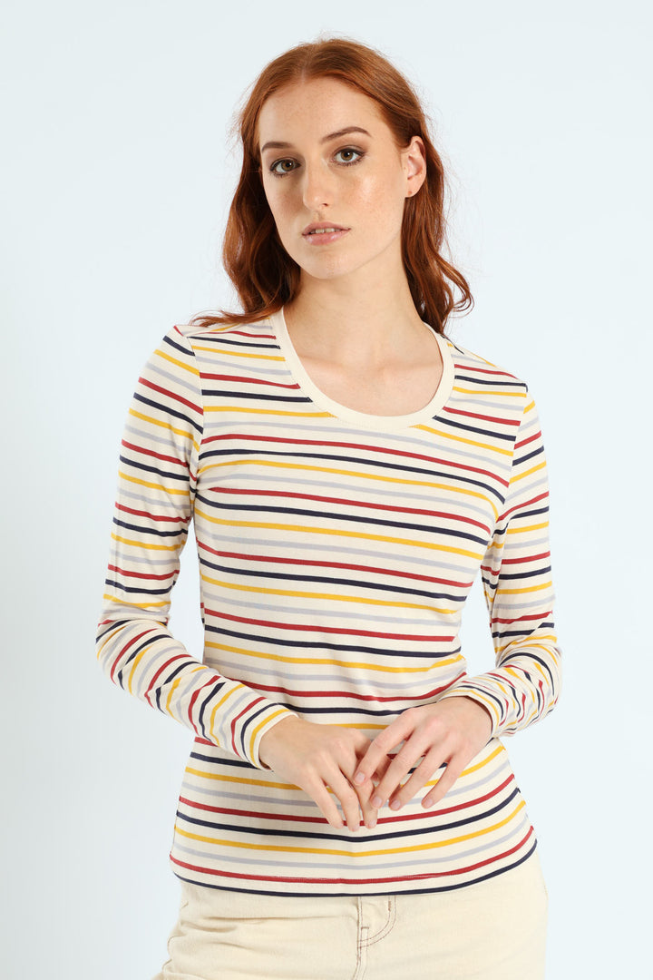 Long Sleeve Cotton Lycra Striped Crew Top