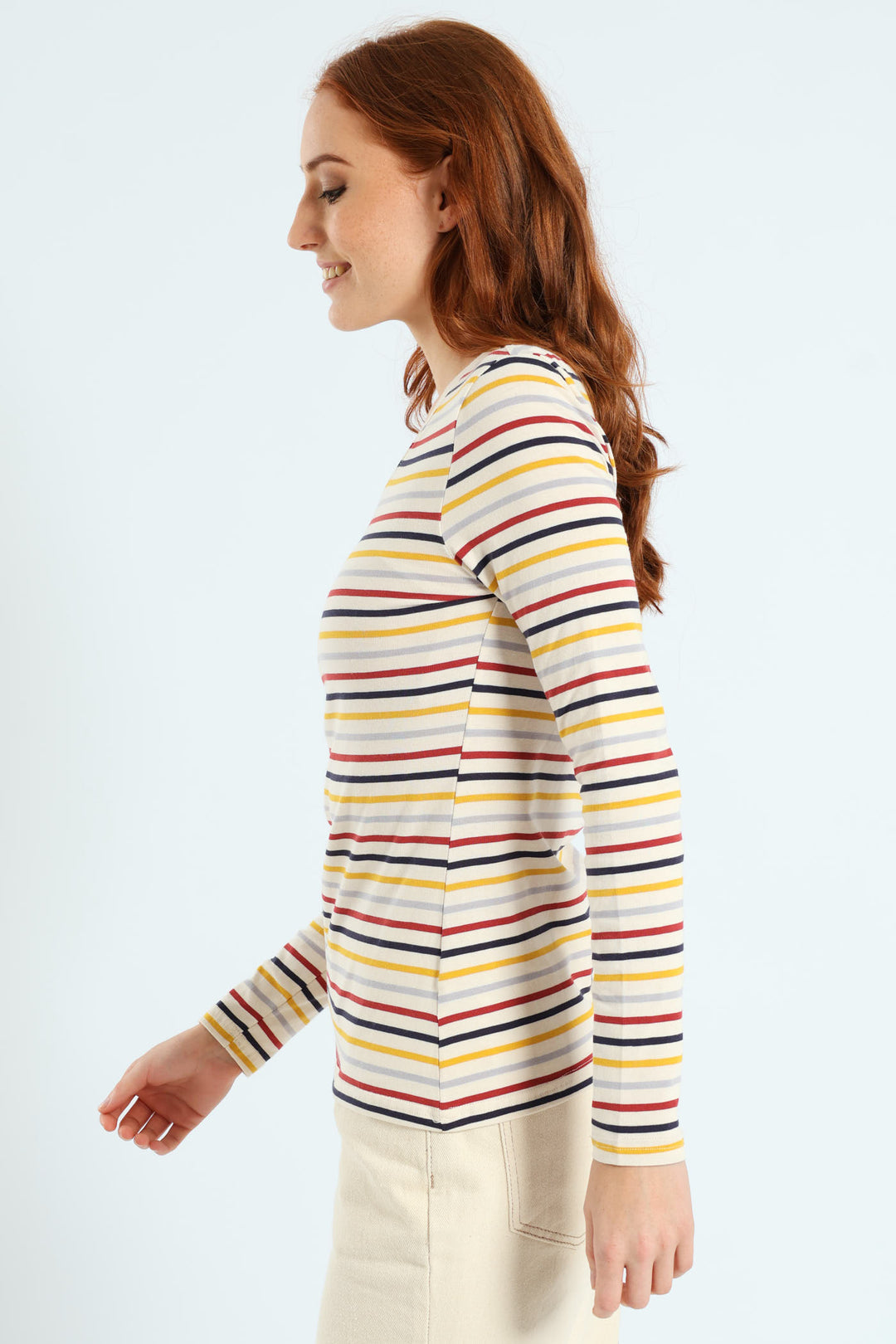 Long Sleeve Cotton Lycra Striped Crew Top