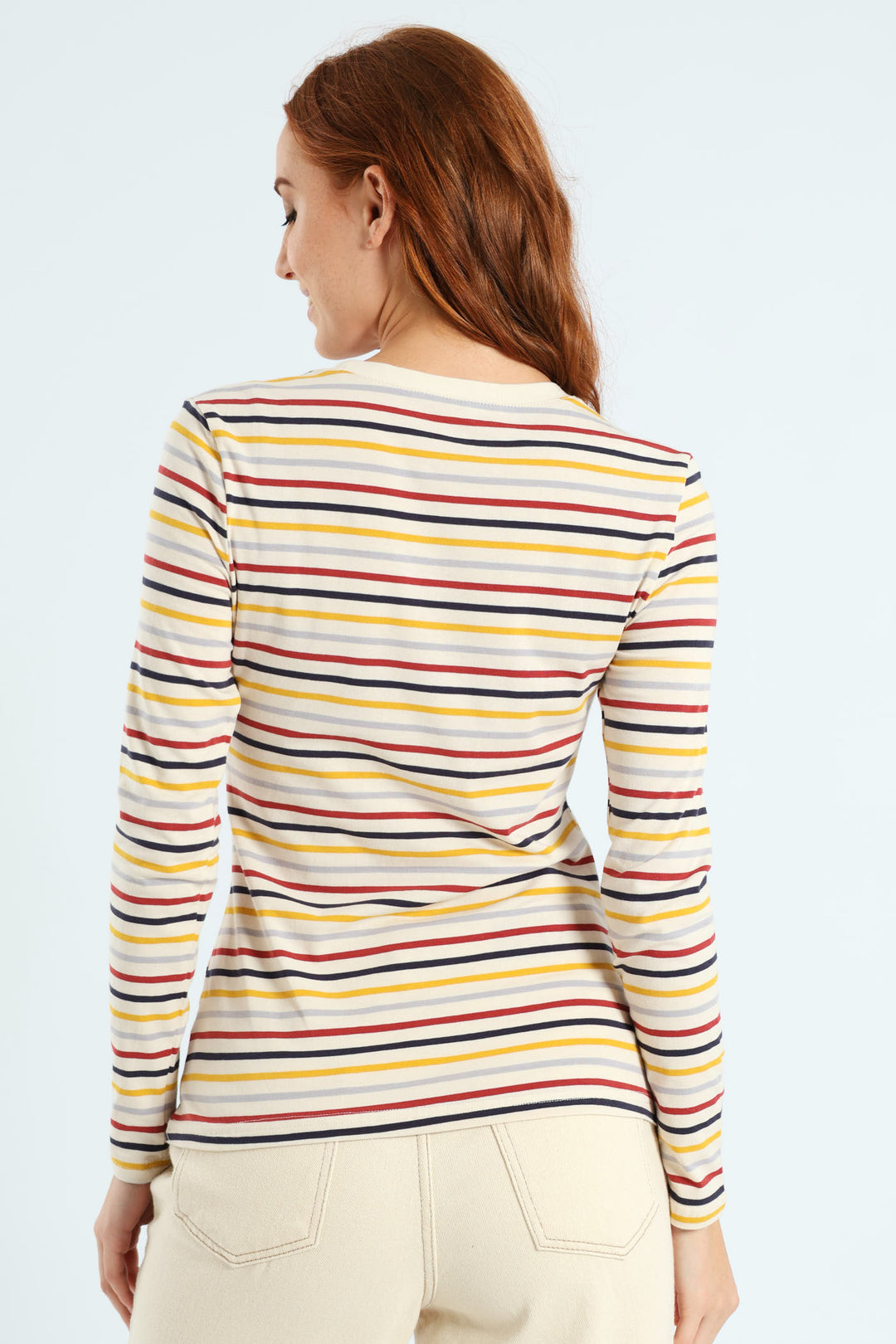 Long Sleeve Cotton Lycra Striped Crew Top