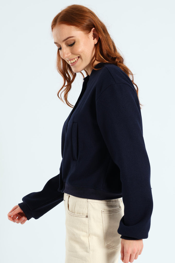 Preppy Melton Bomber Jacket - Navy