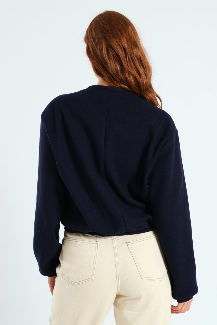 Preppy Melton Bomber Jacket - Navy