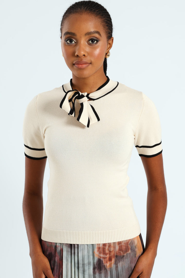 Pullover Tee - Cream/Black