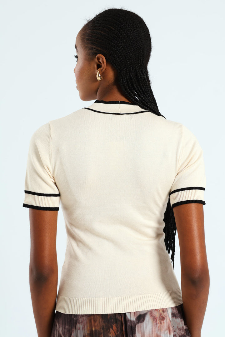 Pullover Tee - Cream/Black