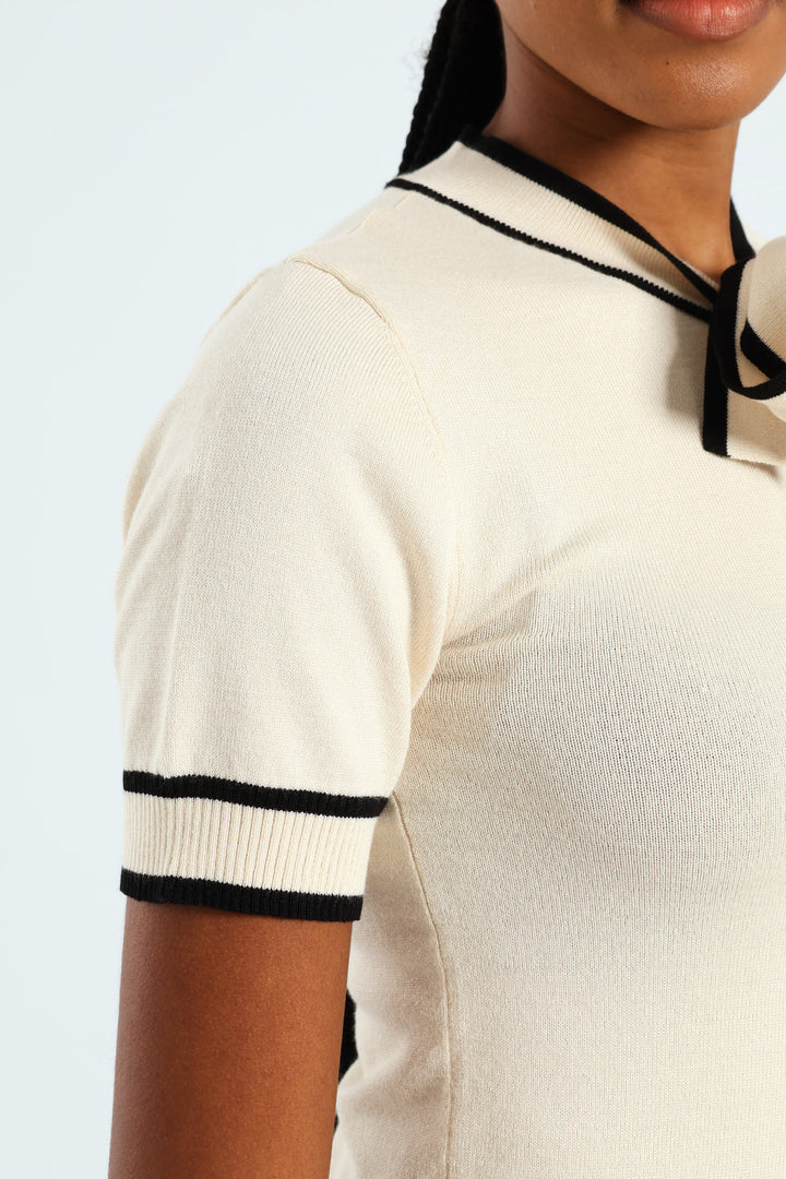 Pullover Tee - Cream/Black