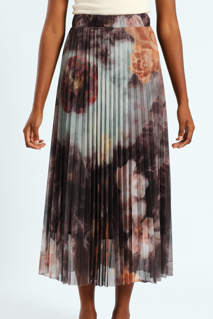 Abstract Pleated Mesh Midi Skirt - Pink