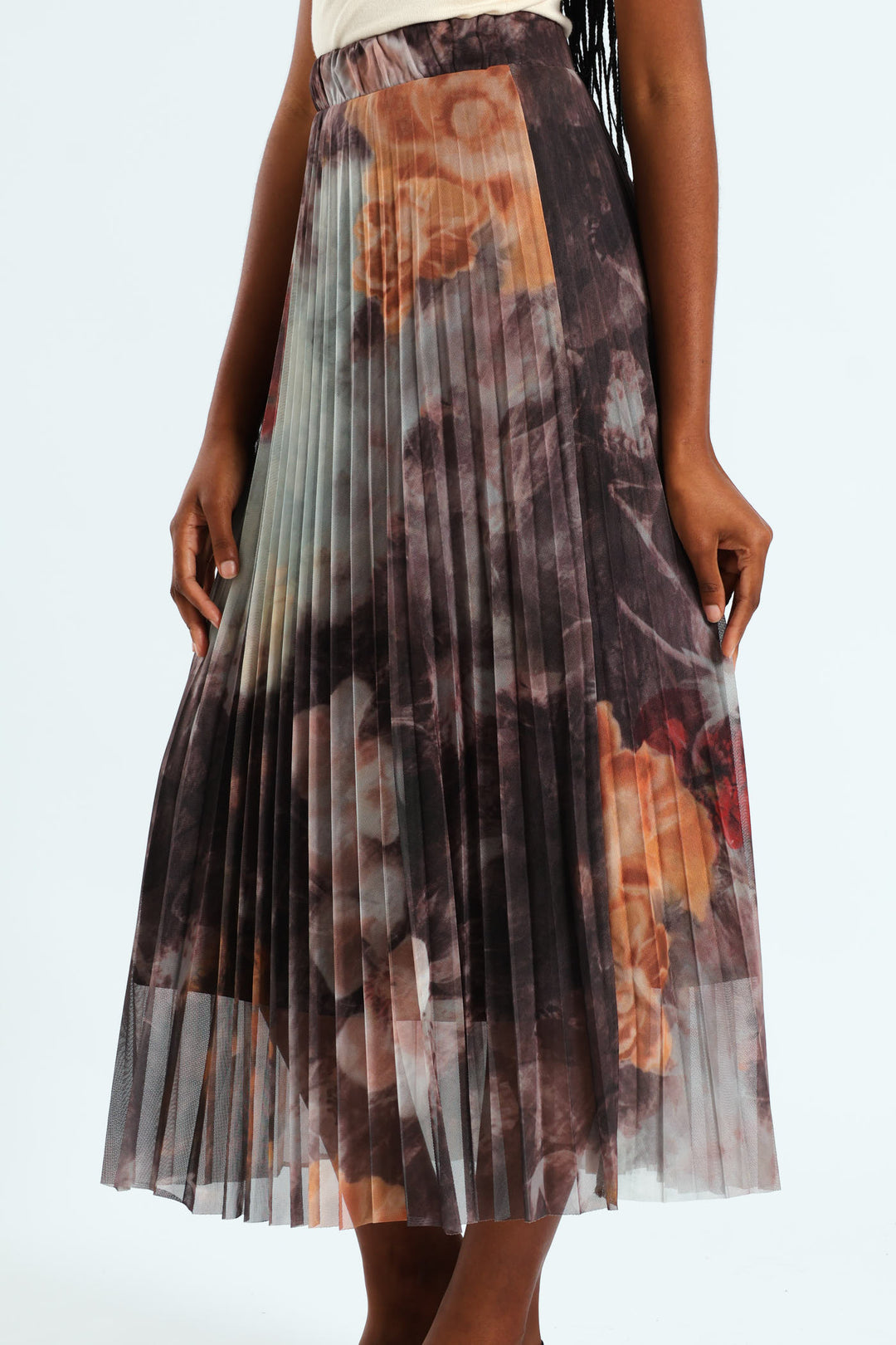 Abstract Pleated Mesh Midi Skirt - Pink