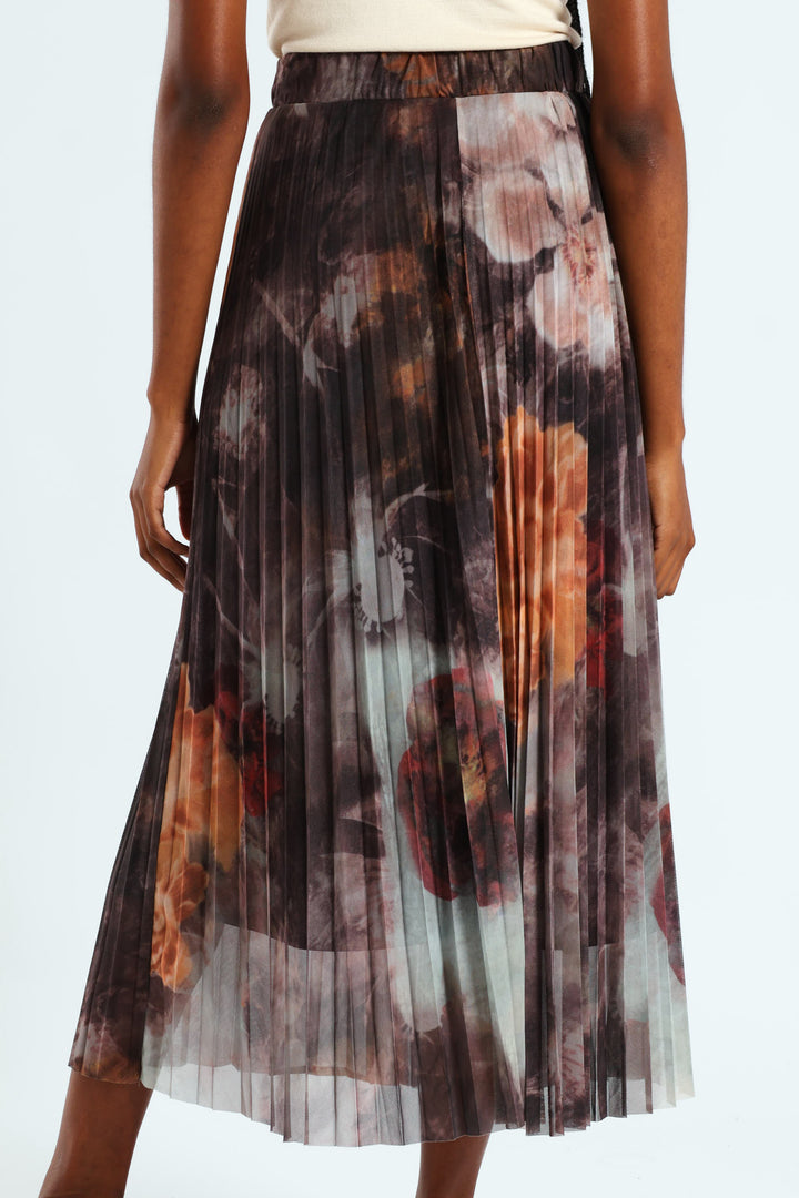 Abstract Pleated Mesh Midi Skirt - Pink