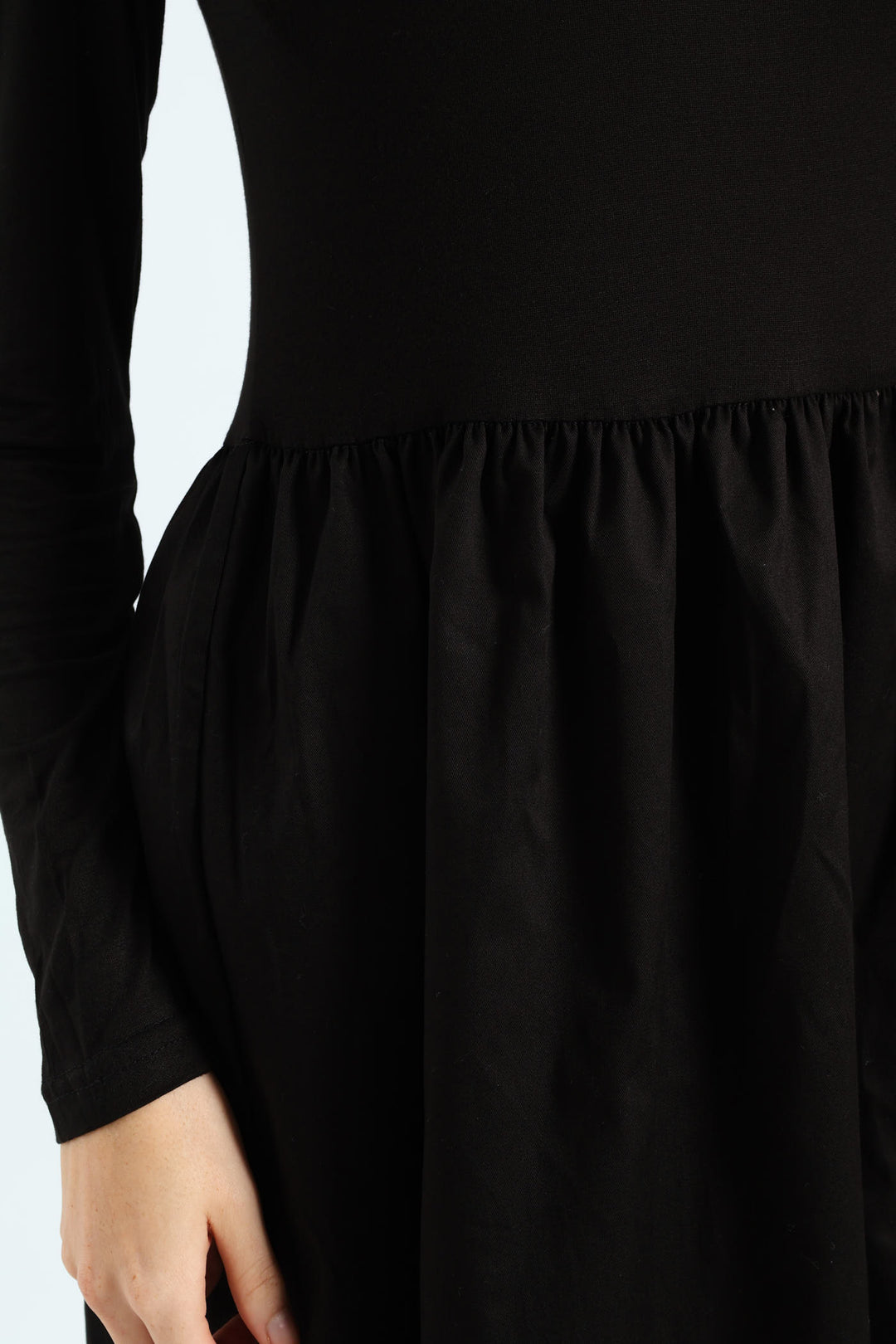 Long Sleeve Combo Bubble Hem Midaxi Dress - Black