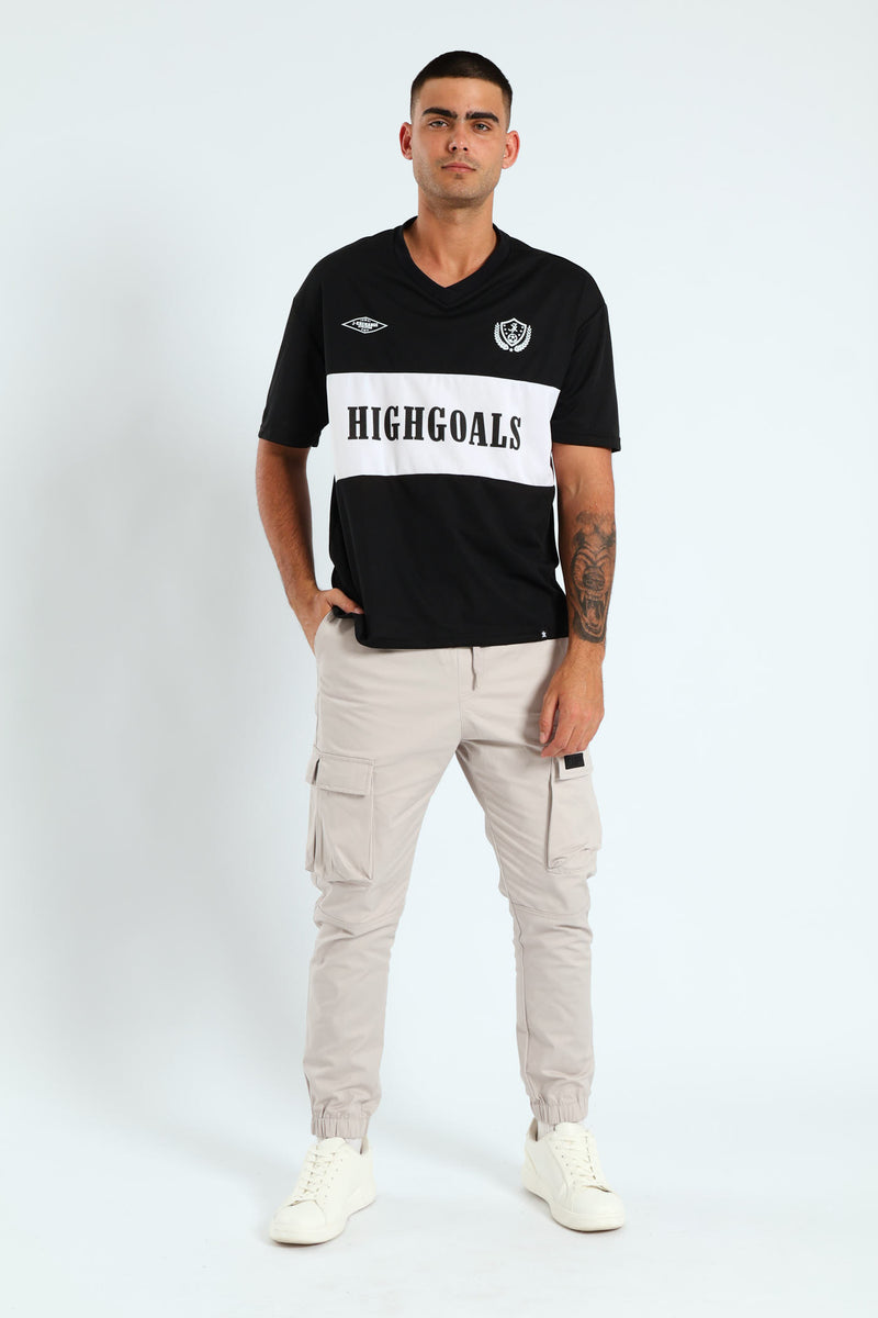 Oversized Sport Jersey Tee - Black/White