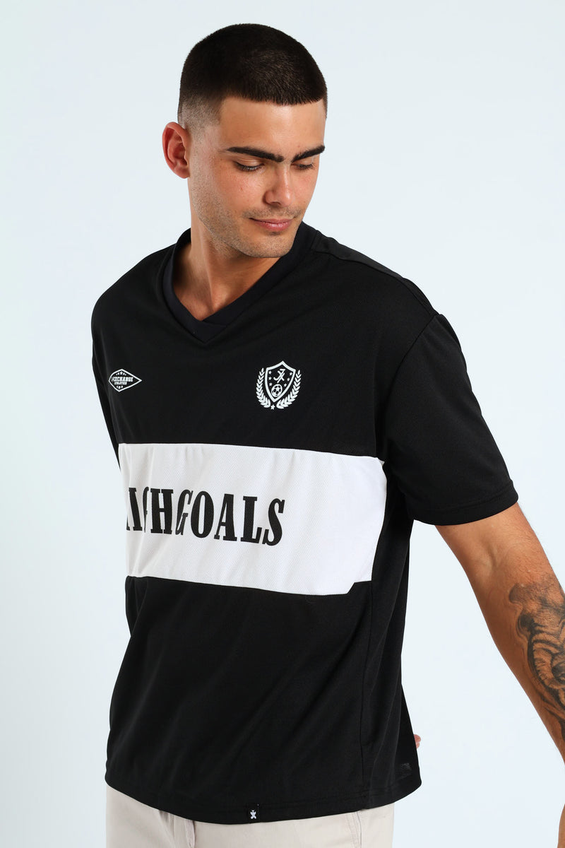 Oversized Sport Jersey Tee - Black/White