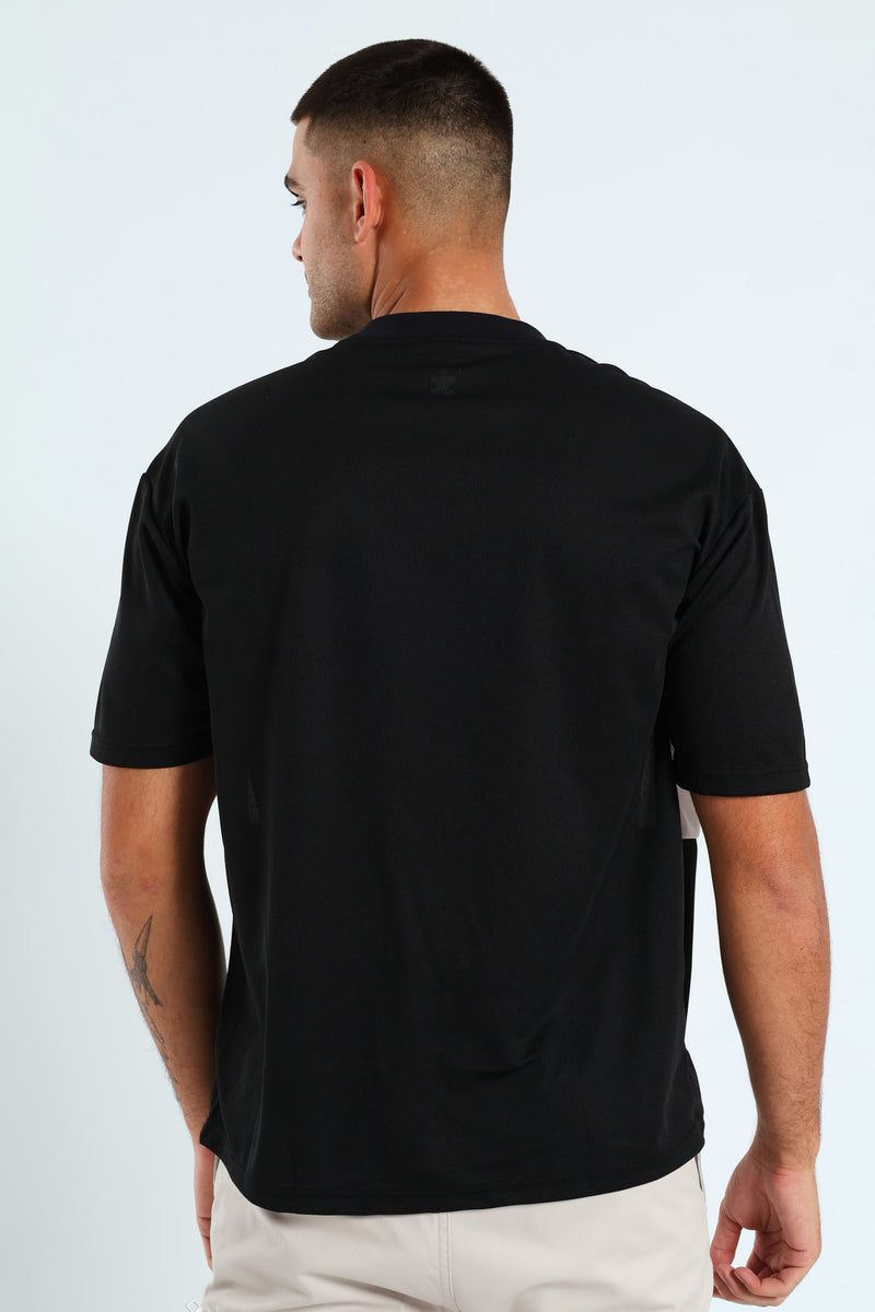 Oversized Sport Jersey Tee - Black/White