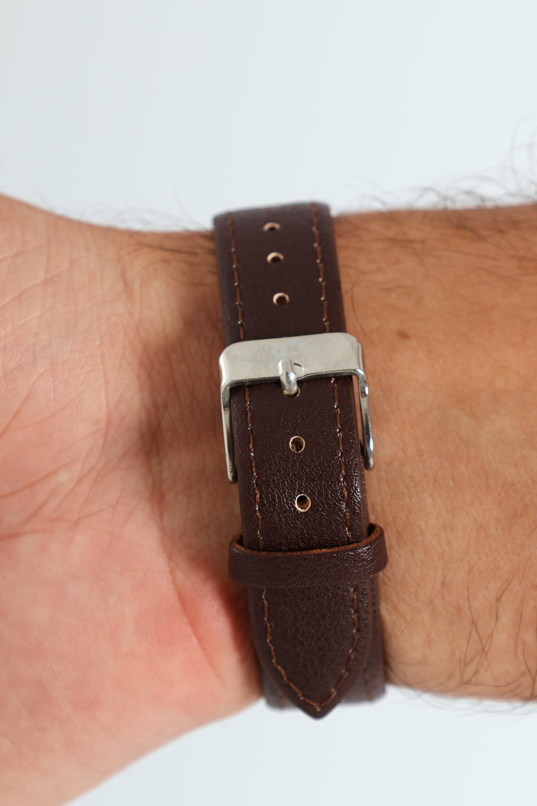 Leather Silver Digital Watch - Brown