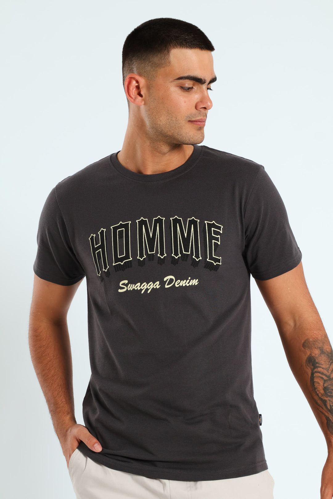 Mens Short Sleeve Basic Print T-Shirt Charcoal – Edgars