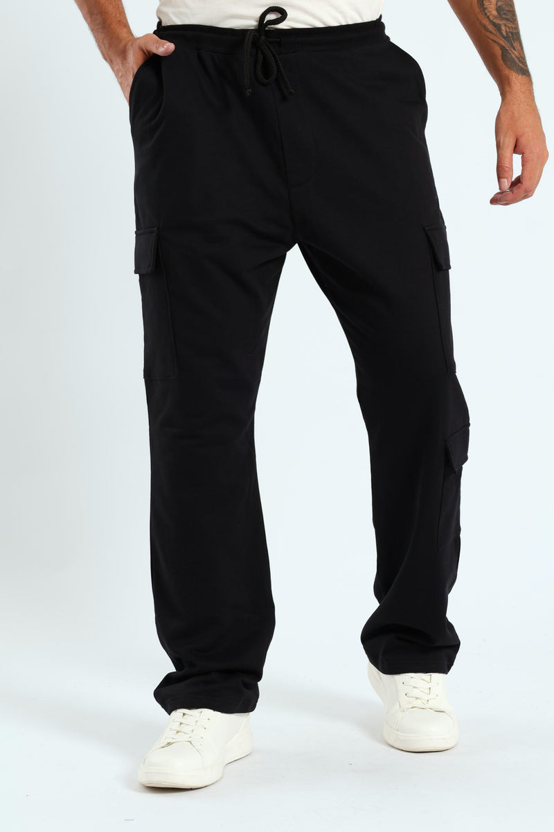 Straight Leg Cargo Fleece Jogger - Black