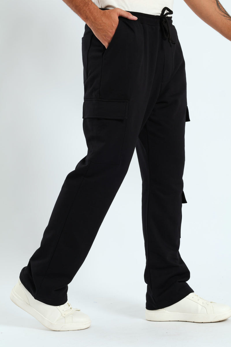 Straight Leg Cargo Fleece Jogger - Black