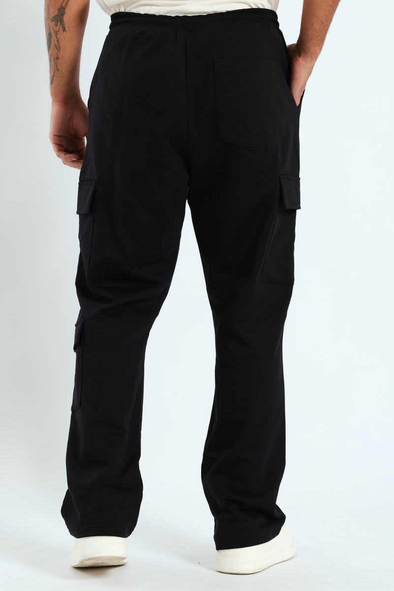 Straight Leg Cargo Fleece Jogger - Black