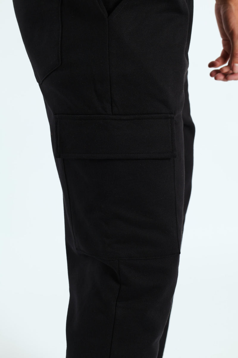 Straight Leg Cargo Fleece Jogger - Black