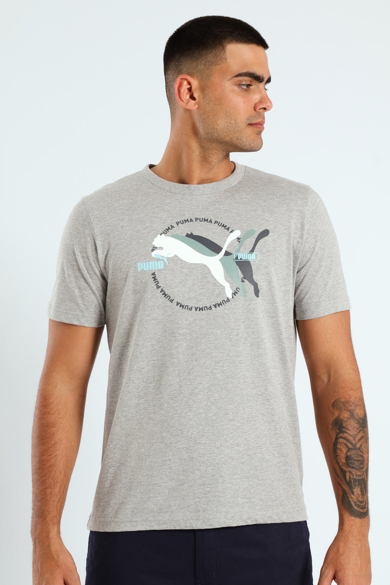 Graphics Multiple Cat Logo Tee - Light Grey