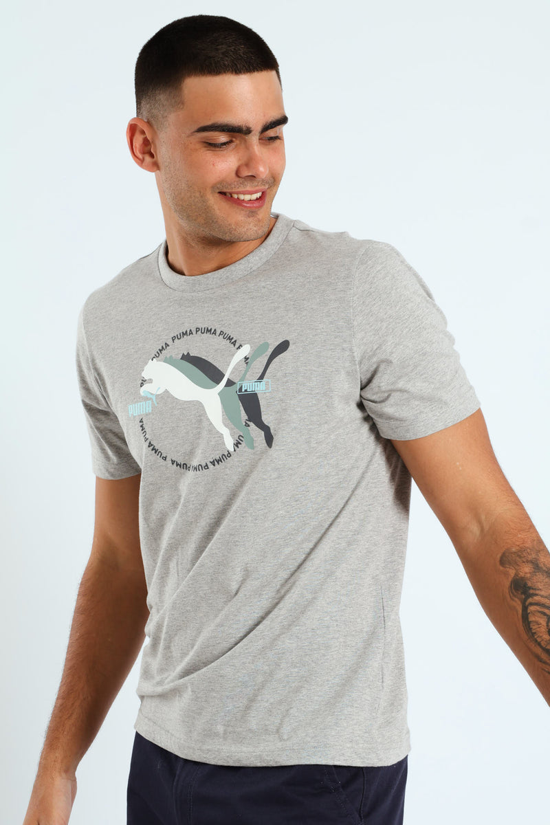 Graphics Multiple Cat Logo Tee - Light Grey