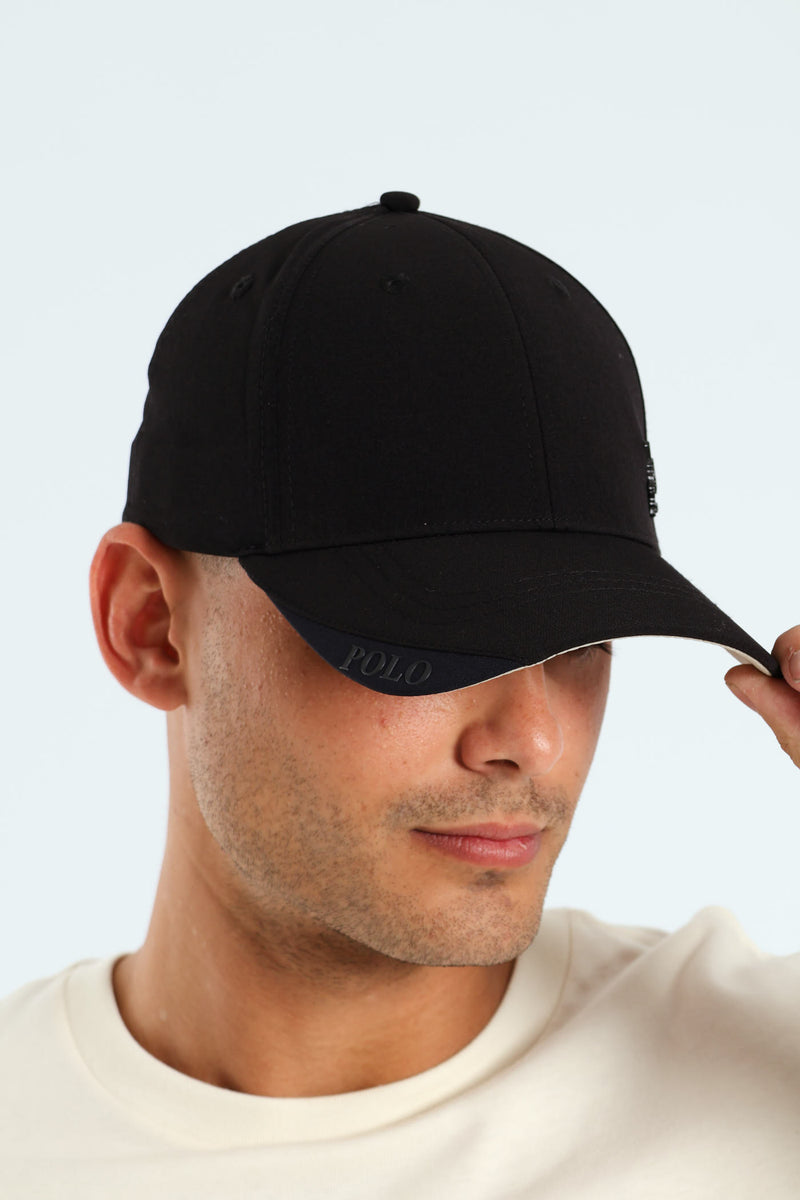 6 Panel Metal Pony Fitted Peak Cap - Black