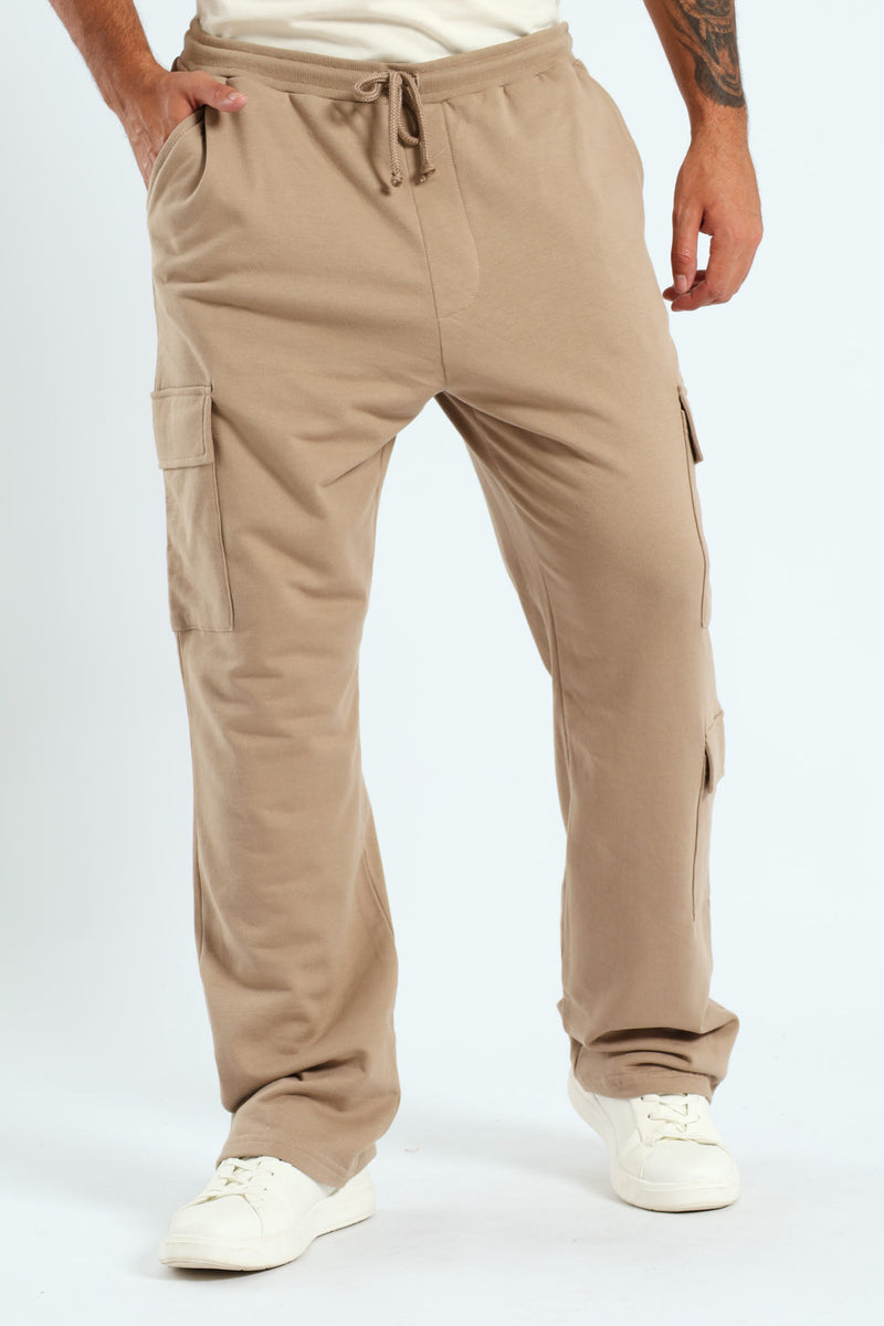 Straight Leg Cargo Fleece Jogger - Stone