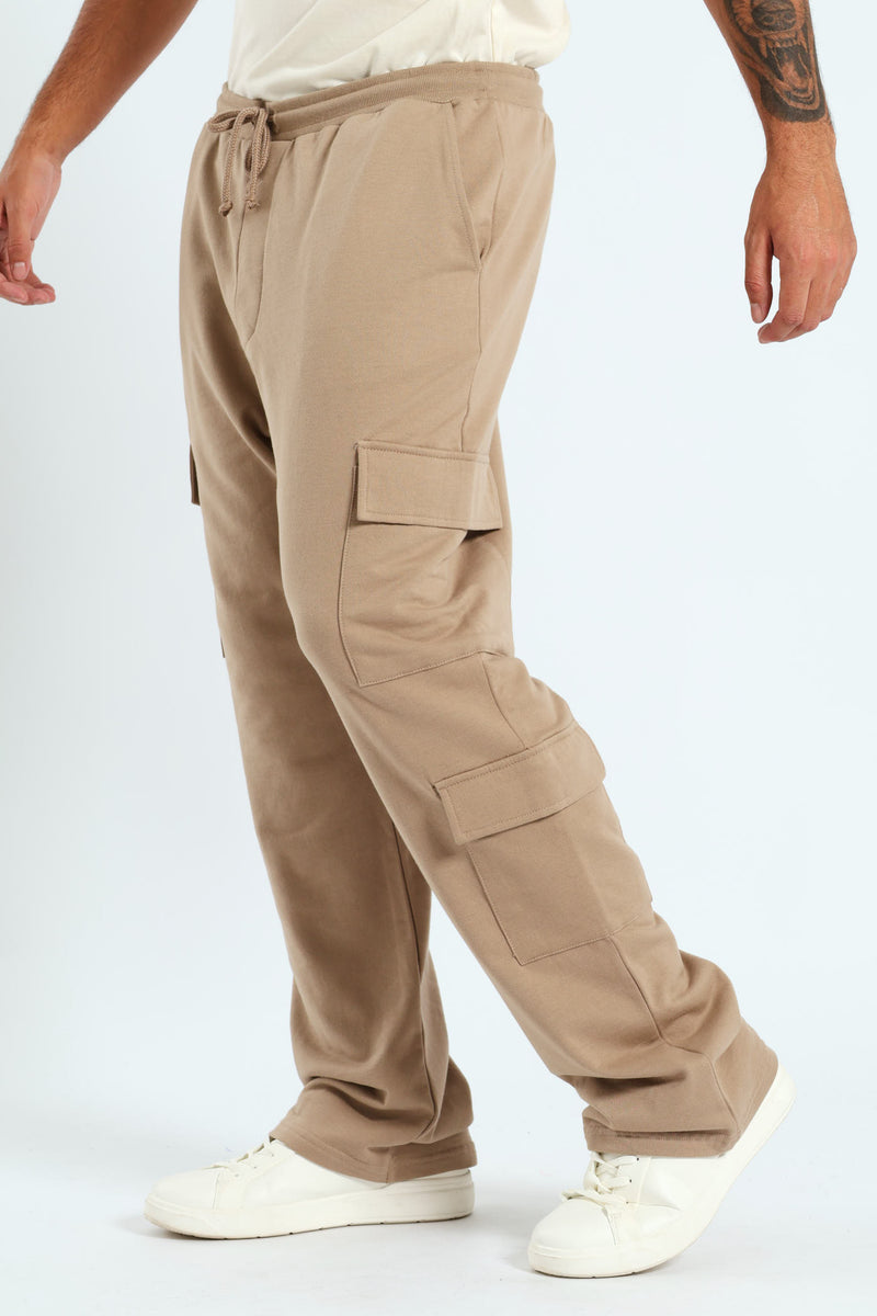 Straight Leg Cargo Fleece Jogger - Stone