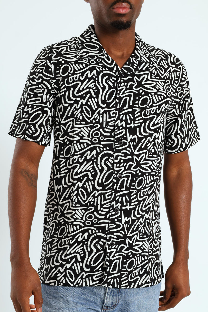 Short Sleeve Viscose Shirt - Black
