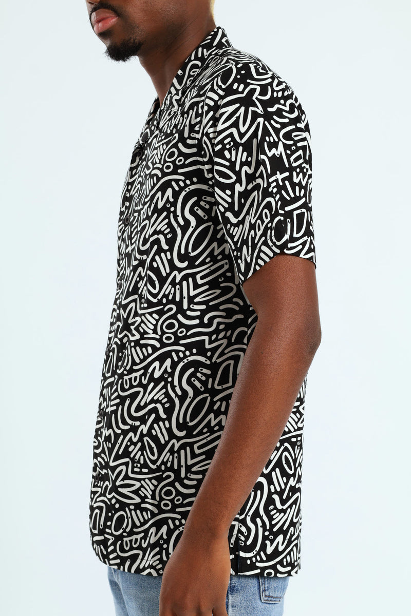 Short Sleeve Viscose Shirt - Black