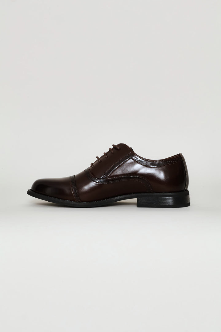 Toe Cap Detail Formal Lace Up Oxford Shoe - Chocolate