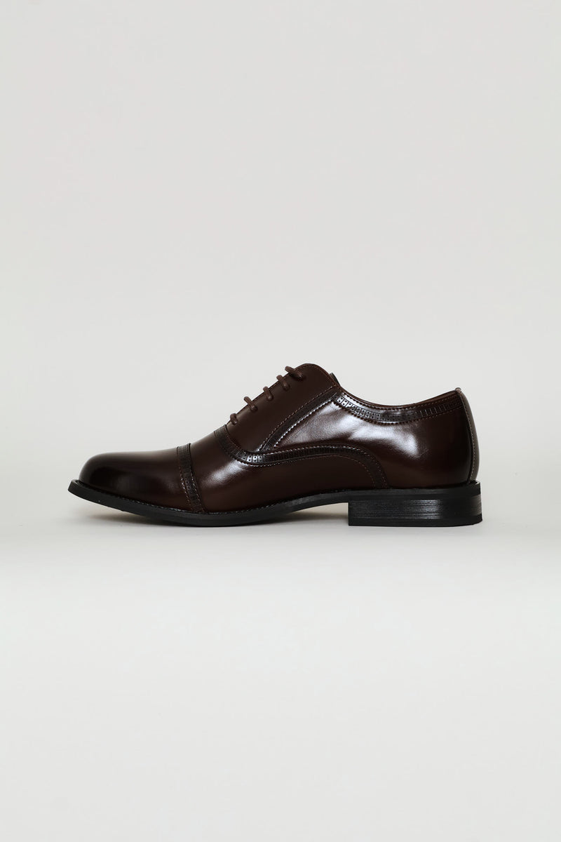 Toe Cap Detail Formal Lace Up Oxford Shoe - Chocolate