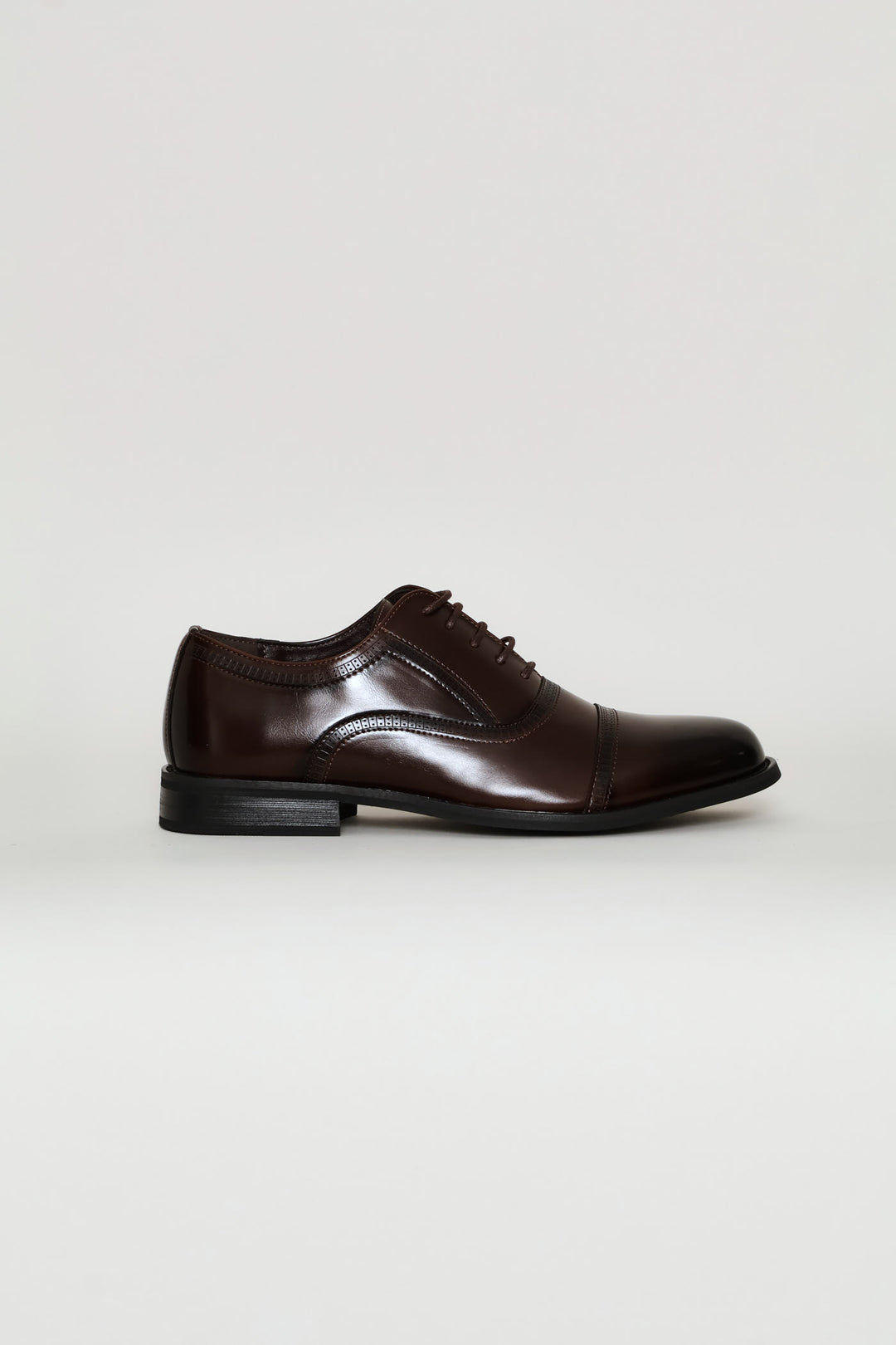 Toe Cap Detail Formal Lace Up Oxford Shoe - Chocolate