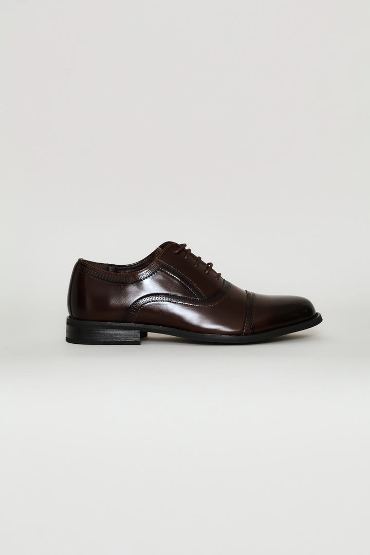 Toe Cap Detail Formal Lace Up Oxford Shoe - Chocolate